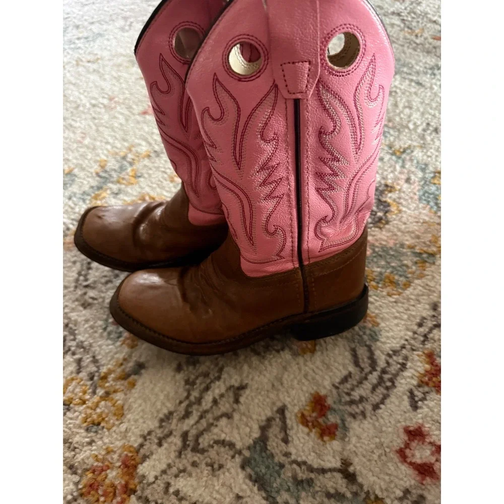 Old West Kids Brown Pink Leather Western Cowboy Boots Western Size 13 D